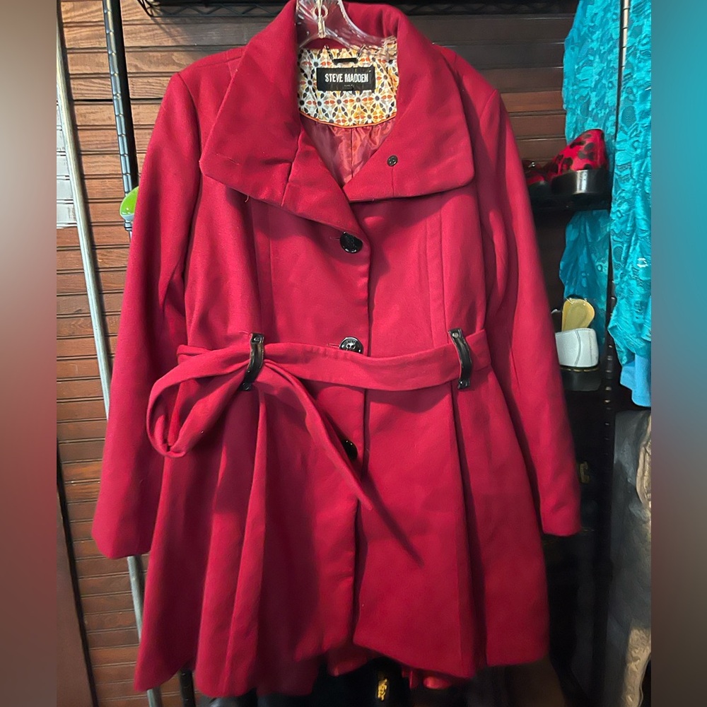Steve Madden Deep Red Textured Trench Coat